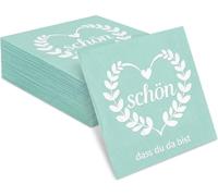 Komoke Serviettes de table Schön Dass Du Da Bist turquoise - Décoration de mariage à 3 couches, en cellulose de qualité supérieure, 33 x 33 cm ; serviettes en papier pour anniversaire, baptême et
