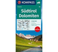 KOMPASS Autokarte Südtirol, Dolomiten, South Tyrol, Dolomites 1:150.000: mit Panorama auf der Rückseite