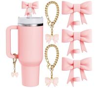 Kompatibel mit Stanley Cup Accessoires - 3 Pièces 10mm Bow Straw Topper Compatible with Stanley Cup Paille Couvercle, 2 Pièces Pink Bow Charms for Stanley 30 & 40 Oz Tumbler with Handle
