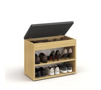 Komto Banc à Chaussures avec Assise Rembourrée - Meuble de Rangement Hêtre 60 x 48 x 32 cm pour Entrée, Couloir ou Chambre, Rangement Compact avec Coffre