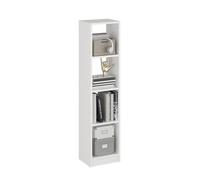 Komto Bibliothèque Blanche - Etagere Rangement Chambre 30 cm Largeur, Bookcase avec 4 Niches, Étagère Colonne Étroite | LAKO 126,5 x 30 x 24
