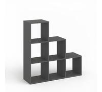 Komto Bibliothèque Escalier Anthracite - Meuble Cube de Rangement 6 Cases 30x30 cm, Casier en Bois pour Salon, Chambre ou Bureau | Étagère Vexo