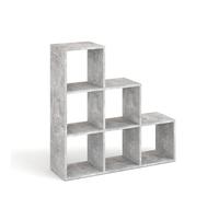 Komto Bibliothèque Escalier Béton - Meuble Cube de Rangement 6 Cases 30x30 cm, Casier en Bois pour Salon, Chambre ou Bureau | Étagère Vexo