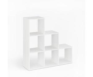 Komto Bibliothèque Escalier Blanc - Meuble Cube de Rangement 6 Cases 30x30 cm, Casier en Bois pour Salon, Chambre ou Bureau | Étagère Vexo