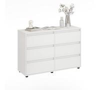 Komto Commode Blanche 6 Tiroirs - Meuble Rangement Chambre Adulte, Chiffonnier Salon | Linoa 6S 120 x 40 x 81 cm