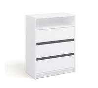 Komto Commode Chambre Blanche - Meuble de Rangement avec 3 Tiroirs et 1 Niche Ouverte, Idéal pour Salon, Bureau ou Chambre Bebe/Enfant | Leon 70 x 37 x 90 cm (L x P x H)