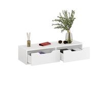 Komto Etagere Murale Blanche avec 2 Tiroirs - Console Suspendue, Table de Chevet, Coiffeuse ou Meuble d’Entrée | NOKA 100 x 32,5 x 22 cm