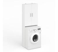 Komto Meuble Machine à Laver - Blanc, Meuble Salle de Bain Rangement, Armoire au-Dessus du Lave-Linge, Armoire pour Machine à Laver |Gizmo 65 x 180 x 27 cm (LxHxP)