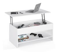 Komto Table Basse Relevable Blanche - Table Basse Salon avec Plateau Élevable et Rangement Caché | Tokyo 98,4L x 50,4P x 48H cm