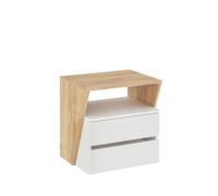 Komto Table de Chevet - Petite Table de Nuit avec Tiroirs, Meuble Design pour Chambre Adulte ou Enfant | Bedside Shift Blanc/Chêne Miel 50L x 40P x 50H cm