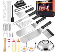 KOMTWNM Kit d'accessoires de Barbecue en Acier Inoxydable, Spatule Plancha Accessoires Set, Comprend 21 Accessoires, Le pour Les Hommes Passionnés de Jardinage
