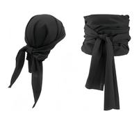 KOMUNJ Ensemble d'accessoires de pirate, bandeau de pirate, ceinture avec cache-œil, capitaine de pirate, grande écharpe médiévale pour carnaval, Halloween, enfants, femmes, hommes (noir)