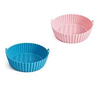 KOMUNJ Lot de 2 moules en silicone, pour friteuse à air chaud, friteuse à air chaud, plaque de cuisson en silicone, pour four, micro-ondes, four à gâteau, cuiseur vapeur, etc. (bleu, rose)