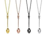 KOMUNJ Lot de 4 colliers avec pendentif cuillère à café - Argenté, or, or rose, noir, Zinc