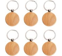 KOMUNJ Lot de 6 porte-clés en bois vierge, porte-clés en bois personnalisé, formes rondes, porte-clés en bois