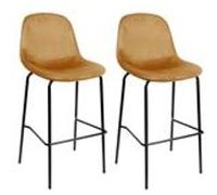 KONAE - Lot de 2 Tabourets de Bar en Velours Côtelé Ocre - Altobuy Orange G