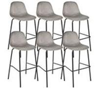 KONAE - Lot de 6 Tabourets de Bar en Velours Côtelé Gris - Altobuy Gris G