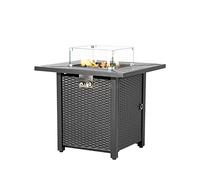 Koncemel Brasero d'extérieur au propane, 78,7 cm, 40 000 BTU - Table carrée noire et marron avec protection contre le vent en verre, couvercle, pierres de lave