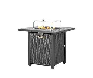 Koncemel Brasero d'extérieur au propane, 78,7 cm, 40 000 BTU - Table carrée noire et marron avec protection contre le vent en verre, couvercle, pierres de lave