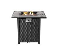 Koncemel Brasero d'extérieur au propane, 78,7 cm, 40 000 BTU - Table carrée noire et marron en fer avec couvercle, pierres de lave