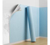 Koncey Papier Peint Autocollant, 6 MM Rouleau Isolant Thermique, Revetement Mural Imperméable, Autocollant Mural Anti-Froid Texture Lin pour Salon Chambre(Bleu,50 x 1000 CM)