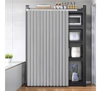 Koncey Rideau de Cuisine Anti-Poussière avec Rail Coulissant Auto-Adhésif-Cache Placard sans Perçage pour Armoire sous Évier, Meuble de Cuisine et Rangement(Gris,210 x 50 CM)