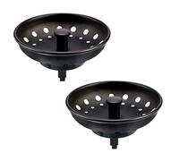 KONE Lot de 2 filtres de vidange pour Panier d'évier de Cuisine en Acier Inoxydable Noir Mat pour évier de Cuisine Universel de 8,9 cm, Bouton Central en métal avec Bouchon d'évier en Caoutchouc