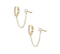 KONFEN 1 Paires Boucles D'Oreilles Clous Femme Plaqué Or 14K, Piercing Boucle D'Oreille Helix À Chaîne Creole Avec Brillant Zircone, Minimalistes Hypoallergénique Boucle Bijoux Cadeau Femme, Doré
