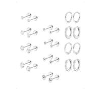 KONFEN 12 Paires Lot Boucles D'Oreilles Clous Créoles Acier Inoxydable Femme, Piercing Oreille Cartilage Clou D'Oreille Zirconium Sphère Petites Creoles Multi-Tailles Tragus Bijoux Fantaisie, Argent