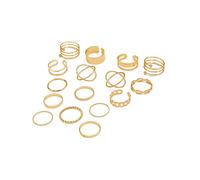 KONFEN 16 Pièces Bagues Femme Empilables, Ensemble de Bagues Articulées Ajustables en Alliage rétro réglable fantaisie minimalistes À assortir librement cadeau bijoux, Doré