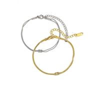 KONFEN 2 Pièces Bracelet Femme Noeud Set Acier Titane Plaqué Or 18K, D'Amour D'amitié Double Couche Chaîne Empilable Réglable Élégant Bracelets, Fantaisie Bijou Couple Amie Anniversaire, Or Argent