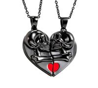 KONFEN 2 Pièces Collier Couple, Colliers en Acier Inoxydable Ailes d'Ange/Empreinte de Pied/Crâne de Squelette/Paume de Squelette/Lettre avec Chaîne à Pendentifs Ajustable Cadeaux pour Amoureux