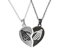 KONFEN 2 Pièces Collier Couple, Colliers en Acier Inoxydable Ailes d'Ange/Empreinte de Pied/Crâne de Squelette/Paume de Squelette/Lettre avec Chaîne à Pendentifs Ajustable Cadeaux pour Amoureux