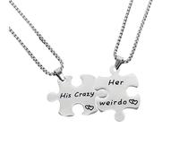 KONFEN 2 Pièces Collier Couple, Pendentif Puzzle en Acier Inoxydable Personnalisé Collier pour His & Hers, Pendentif Lettre avec Chaîne Ajustable Collier pour Le Mariage de Fiançailles pour l'ami