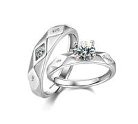 KONFEN 2PCS Zircon Cubique Couple Anneaux Set, Bague de Fiançailles Mariage Réglable Hypoallergénique pour hommes et femmes, Personnalisés Lettres Bague Couple Acier Inoxydable de Mariage