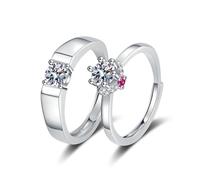 KONFEN 2PCS Zircon Cubique Couple Anneaux Set, Bague de Fiançailles Mariage Réglable Hypoallergénique pour hommes et femmes, Bague Couple Acier Inoxydable Promesse Bijoux Mariage Cadeau Saint-Valentin