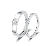 KONFEN 2PCS Zircon Cubique Couple Anneaux Set, Bague de Fiançailles Mariage Réglable Hypoallergénique pour hommes et femmes, Bague Couple Acier Inoxydable avec Anneau de la Destinée pour Anniversaire