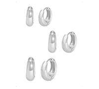 KONFEN 3 Paires Lot Boucles D'Oreilles Femme, Chunky Creoles Piercing Oreille Cartilage Multi-Tailles Tragus Bijoux Fantaisie Polissage Boucle D'oreille Anneaux Creole Hypoallergéniques, Argent