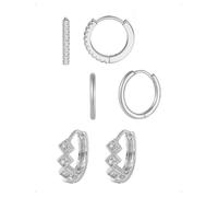 KONFEN 3 Paires Lot Boucles D'Oreilles Femme, Zirconium Polissage Carré Créoles Petites Piercing Oreille Cartilage Tragus Boucle D'oreille Hypoallergénique Anneaux Piercings Bijoux Fantaisie, Argent