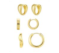 KONFEN 3 Paires Lot Boucles D'Oreilles Géométriques Irrégulière Epaisse Femme, Polissage Chunky Creoles Piercing Oreille Boucle D'oreille Large Cartilage Tragus Bijoux Fantaisie Hypoallergéniques, Or