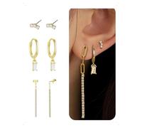 KONFEN 3 Paires Lot de Boucles et Clous D'Oreilles Chaîne Plaqué Or 14K Femme, Piercing Boucle D'Oreille À Frange Pendante Avec Brillant Zircone, Fantaisie Hypoallergénique Boucle Bijoux Cadeau, Doré