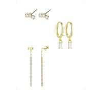 KONFEN 3 Paires Lot de Boucles et Clous D'Oreilles Chaîne Plaqué Or 14K Femme, Piercing Boucle D'Oreille À Frange Pendante Avec Brillant Zircone, Fantaisie Hypoallergénique Boucle Bijoux Cadeau, Doré