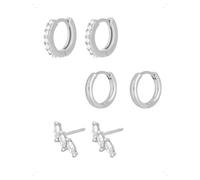 KONFEN 3 Paires Lot de Boucles et Clous D'Oreilles Femme, Piercing Boucles D'Oreilles Clous Creole Forme Plume Brillant Zircone, Élégante Hypoallergénique Petite Boucle D'Oreille Bijoux Femme, Argent