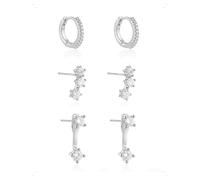 KONFEN 3 Paires Lot de Boucles et Clous D'Oreilles Femme, Piercing Boucles D'Oreilles Clous Creoles et Ouverte Brillant Zircone, Minimalistes Hypoallergénique Petite Boucle D'Oreille Bijoux, Argent