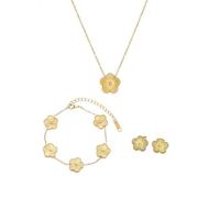 KONFEN 3 Pièces Bracelets Femme Collier Boucles D'Oreilles Set Trèfle à Cinq Feuilles Porte-Bonheur Acier Titane Plaqué 18K, Réglable Bracelet Élégant DéLicat Chanceux Trefle Breloques Bijou, Or