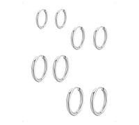 KONFEN 4 Paires Lot Boucles D'Oreilles Femme, Petites Creoles Piercing Oreille Cartilage Multi-Tailles Tragus Bijoux Fantaisie Polissage Boucle D'oreille Anneaux Creole Hypoallergéniques, Argent