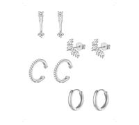 KONFEN 4 Paires Lot de Boucles et Clous D'Oreilles Femme, Piercing Boucles D'Oreilles Creole Clous Forme Plume Avec Brillant Zircone, Légères Hypoallergénique Petite Boucle D'Oreille Bijoux, Argent