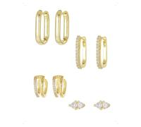 KONFEN 4 Paires Lot de Boucles et Clous D'Oreilles Femme, Piercing Boucles D'Oreilles Helix Creoles, Réglable Ear Cuff Avec Zircone, Minimalistes Hypoallergénique Petite Boucle D'Oreille Bijoux, Doré