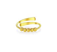 KONFEN Bague Anti Stress Femme Rotative Ajustable, Perles rotatives qui tourne fidget ring anxiete anneau tournante bijoux fantaisie Ouverture reglable réglable rotatif cadeau, Doré