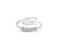 KONFEN Bague Anti Stress Femme Rotative Ajustable, Perles rotatives qui tourne fidget ring anxiete anneau tournante bijoux fantaisie Ouverture reglable réglable rotatif cadeau, Argenté